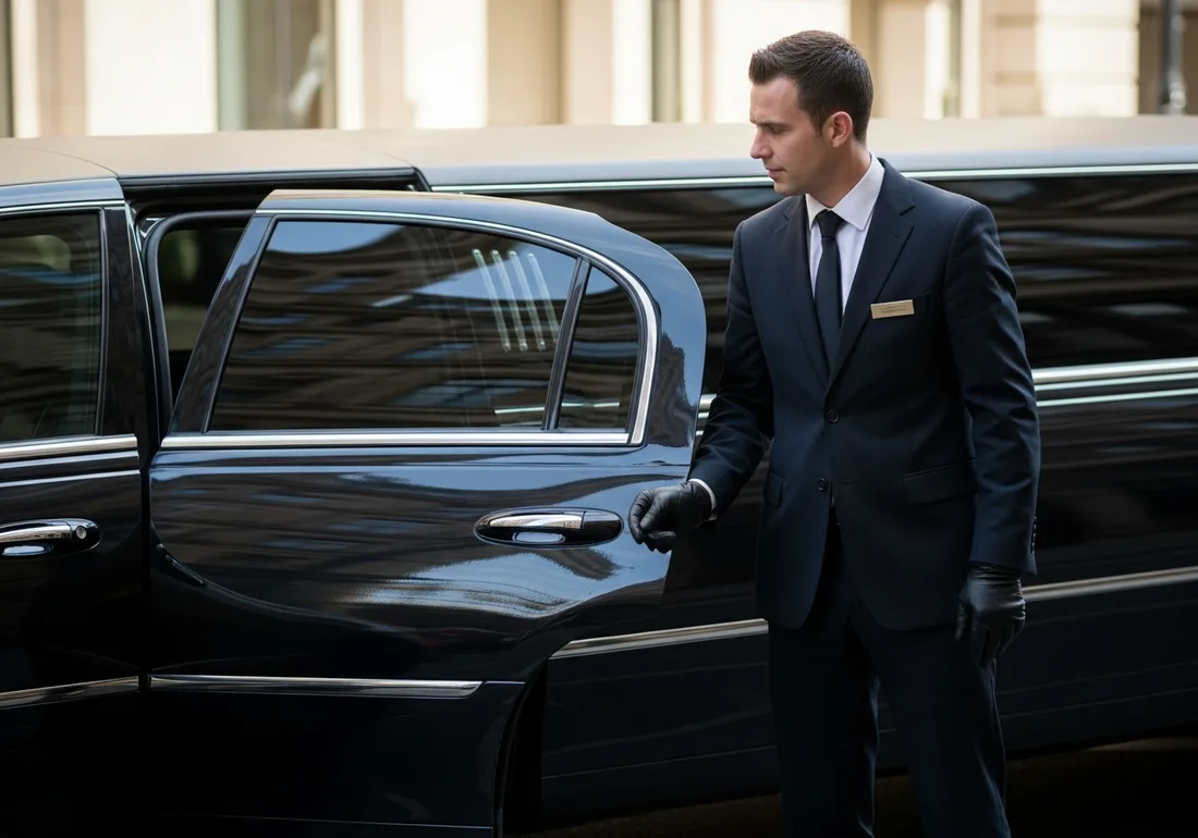 Chauffeur opening a limousine door