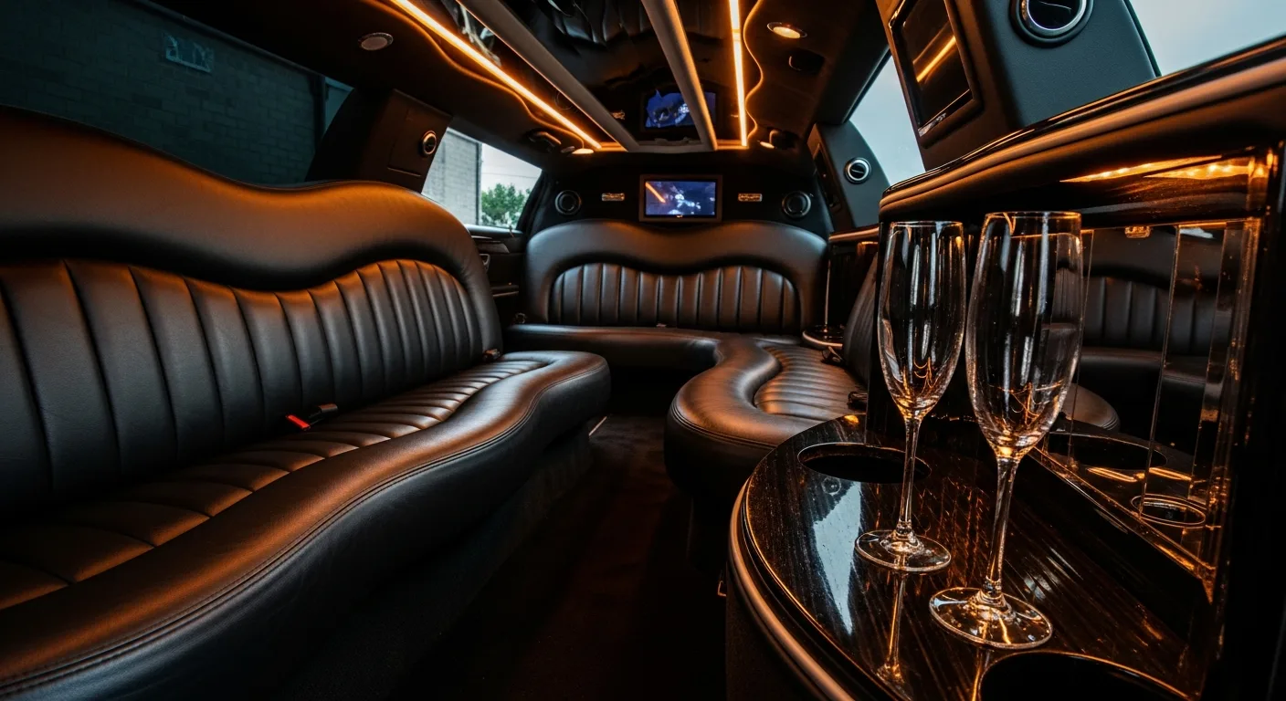 Luxury limousine interior with ambient lighting
